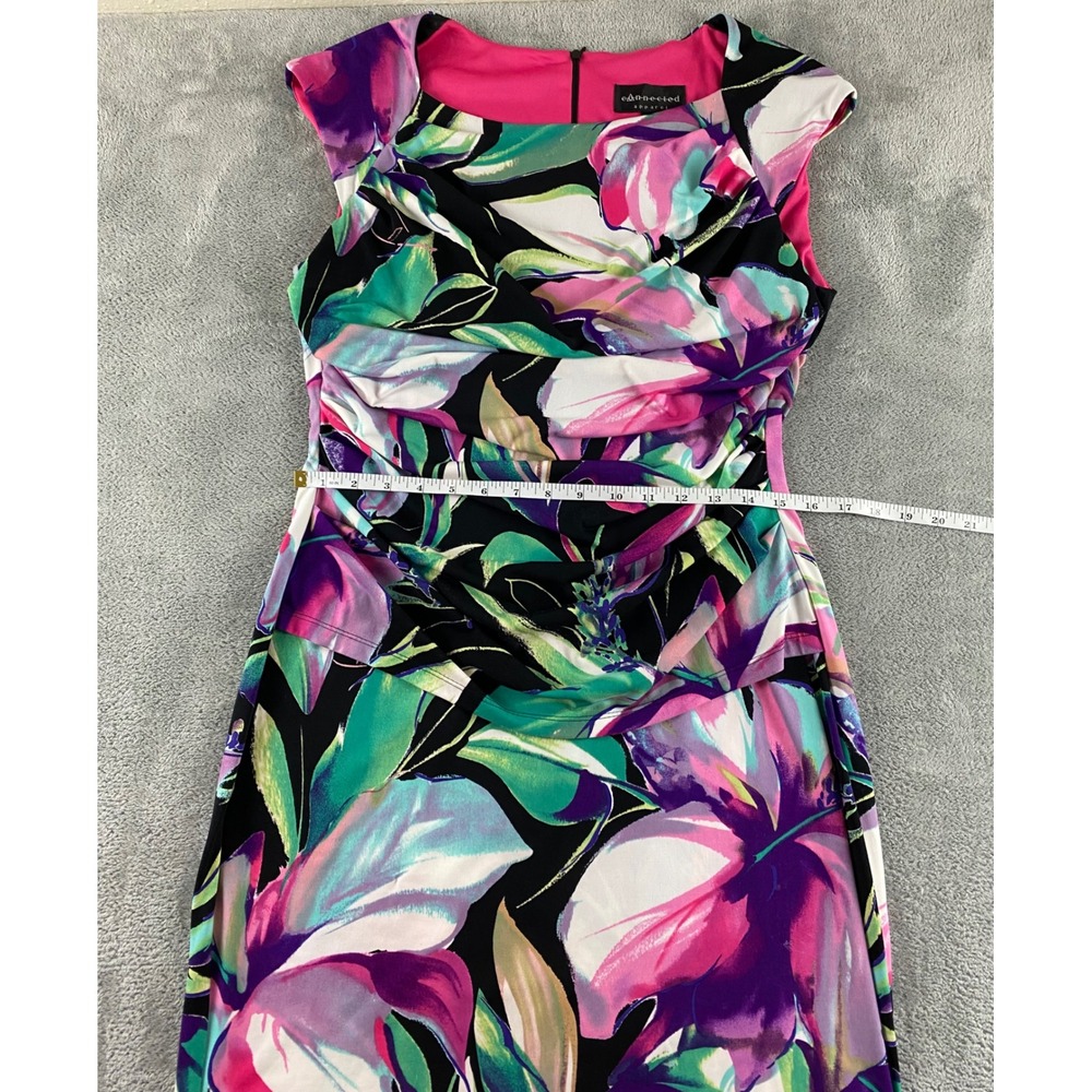 Connected Apparel Floral Ruched Sheath Dress Purple Pink Green Womens 12 Cap Slv - Picture 6 of 13